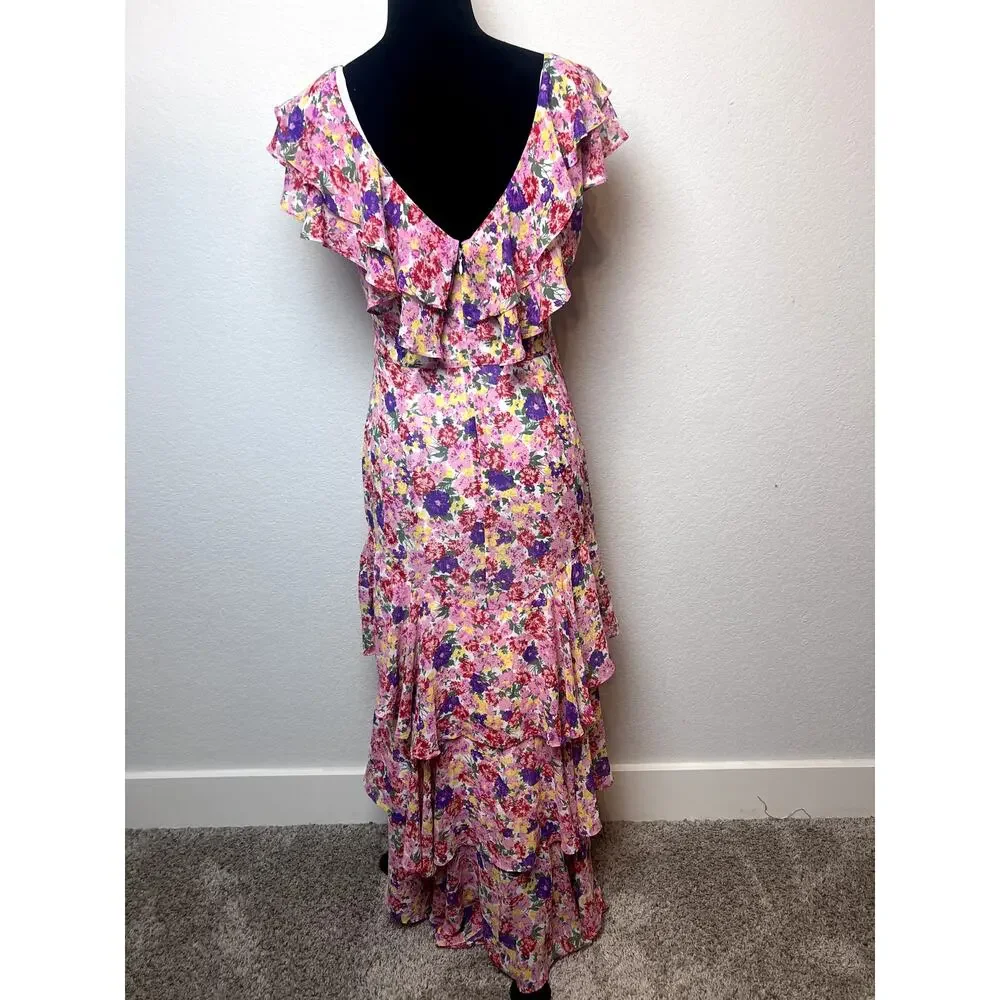 WAYF Anthropologie Pink Floral Tiered Ruffle Maxi Dress size small - Picture 3 of 7